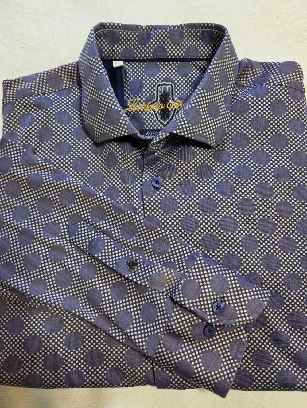 Luchiano Visconti Polka Dot Purple Stretchy Soft Men's Dress Shirt. Sz  XL